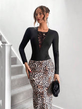 Women Lace Patchwork Bodysuit With Deep V-Neck, Body-Hugging, Sheer, Elegant And Sexy, Casual, High Elasticity Knitted Fabric